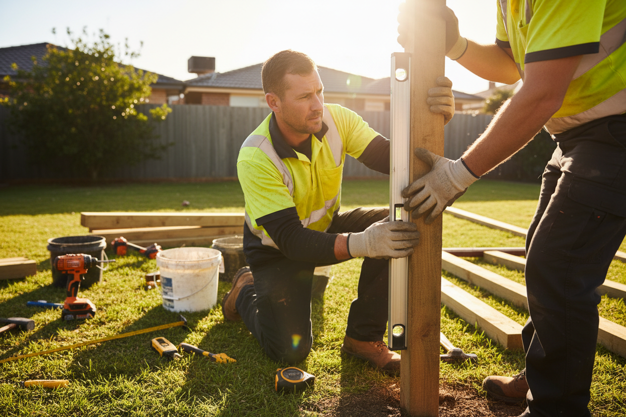 AS Fencing team installing a timber fence post